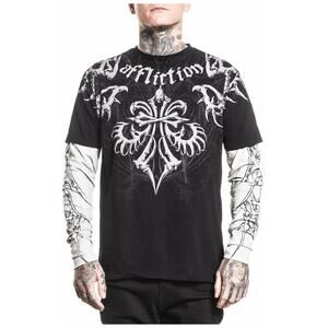Affliction Skeleton T-Shirt Men M Medium Black Graphic Short Sleeve Cotton